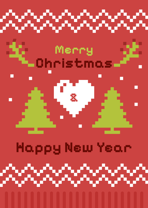 Traditional patterns in red and green with merry christmas message